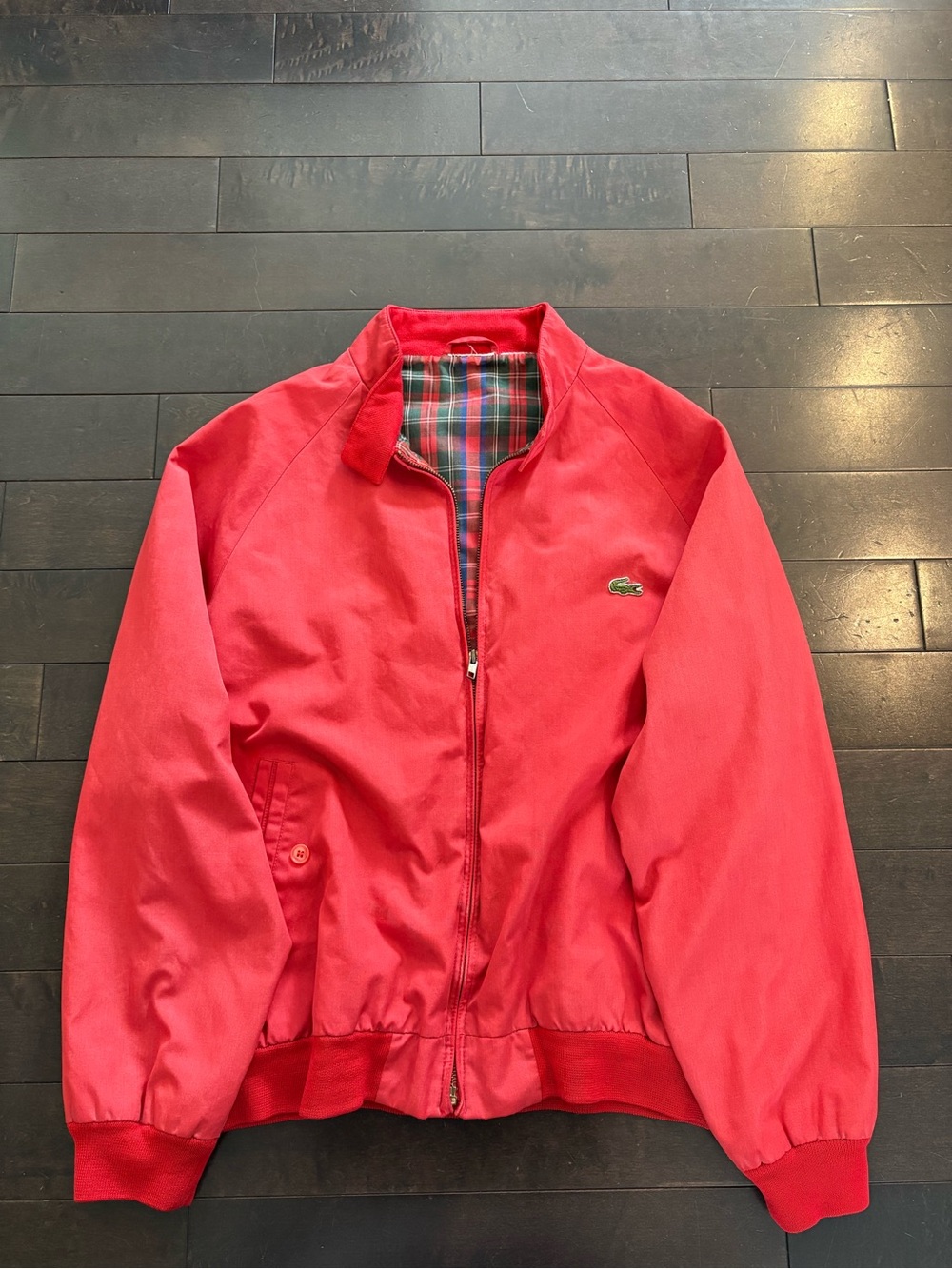 Lacoste Men's Red Bomber Jacket with Plaid Lining